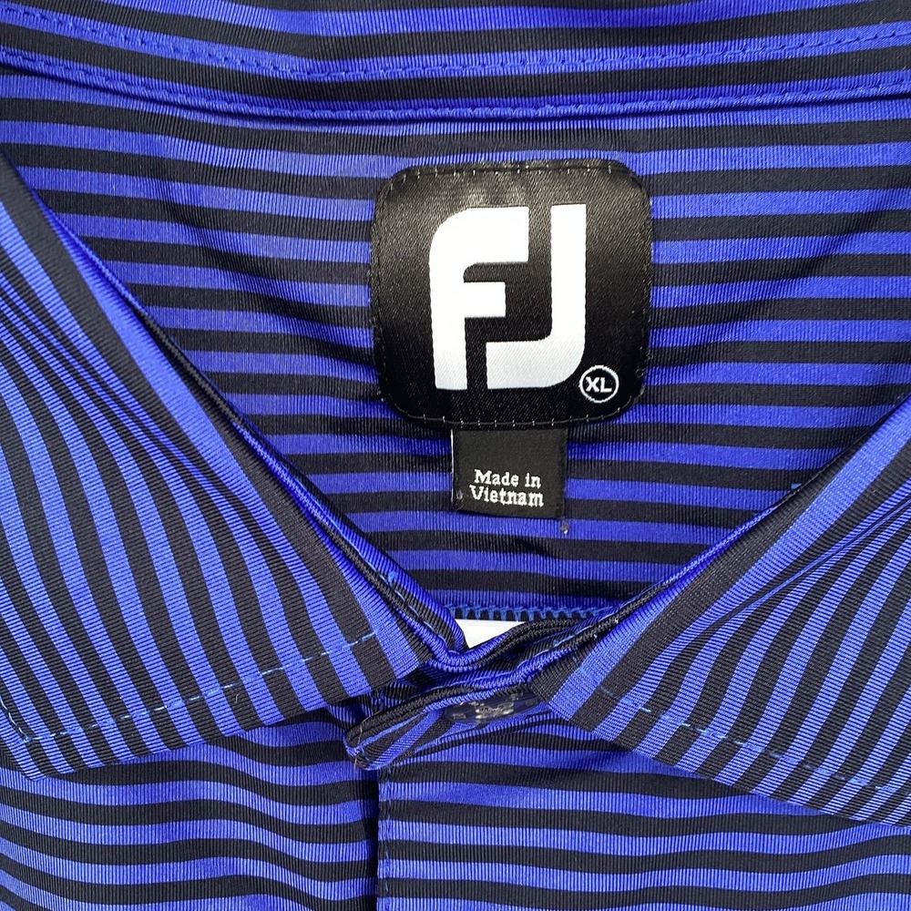 Men's Footjoy Short Sleeved Performance Striped Golf Polo Royal Blue / Black XL - Picture 4 of 10